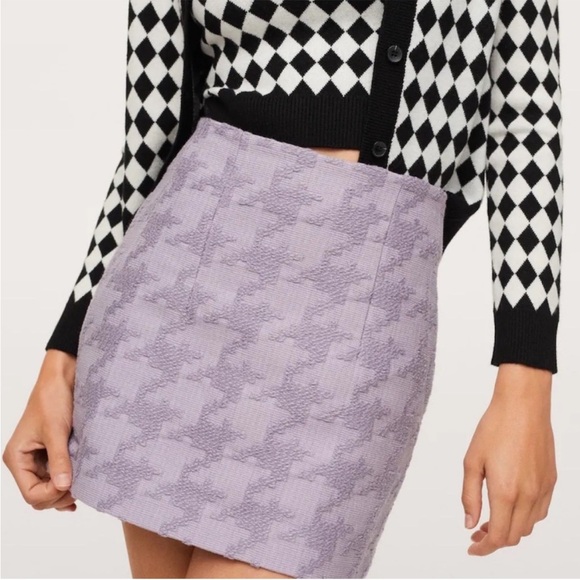 MANGO BLOGGER FAVE Lavender Lilac Purple Houndstooth Textured Mini Skirt Sz S - Picture 7 of 13
